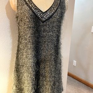Cute fuzzy beaded black and white lined top